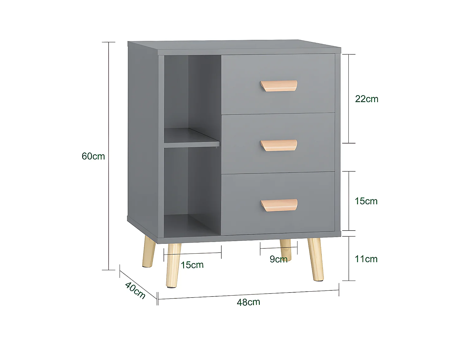 Stolik nocny z 3 szufladami, stolik kawowy FBT95-HG