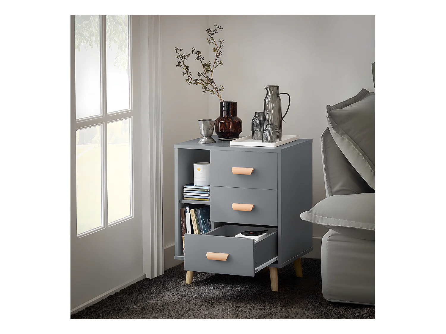 Stolik nocny z 3 szufladami, stolik kawowy FBT95-HG