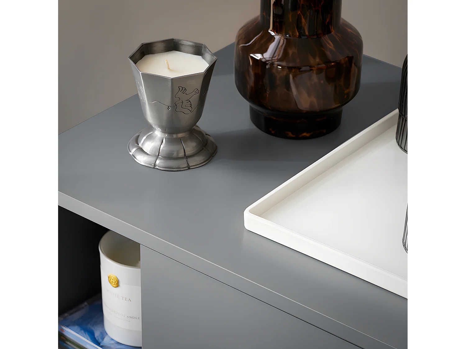 SoBuy Table d’Appoint Bout de Canapé Table de Chevet Table de Nuit avec 3 tiroirs et 2 étagères de Rangement - Gris, 48x40x60 cm, FBT95-HG