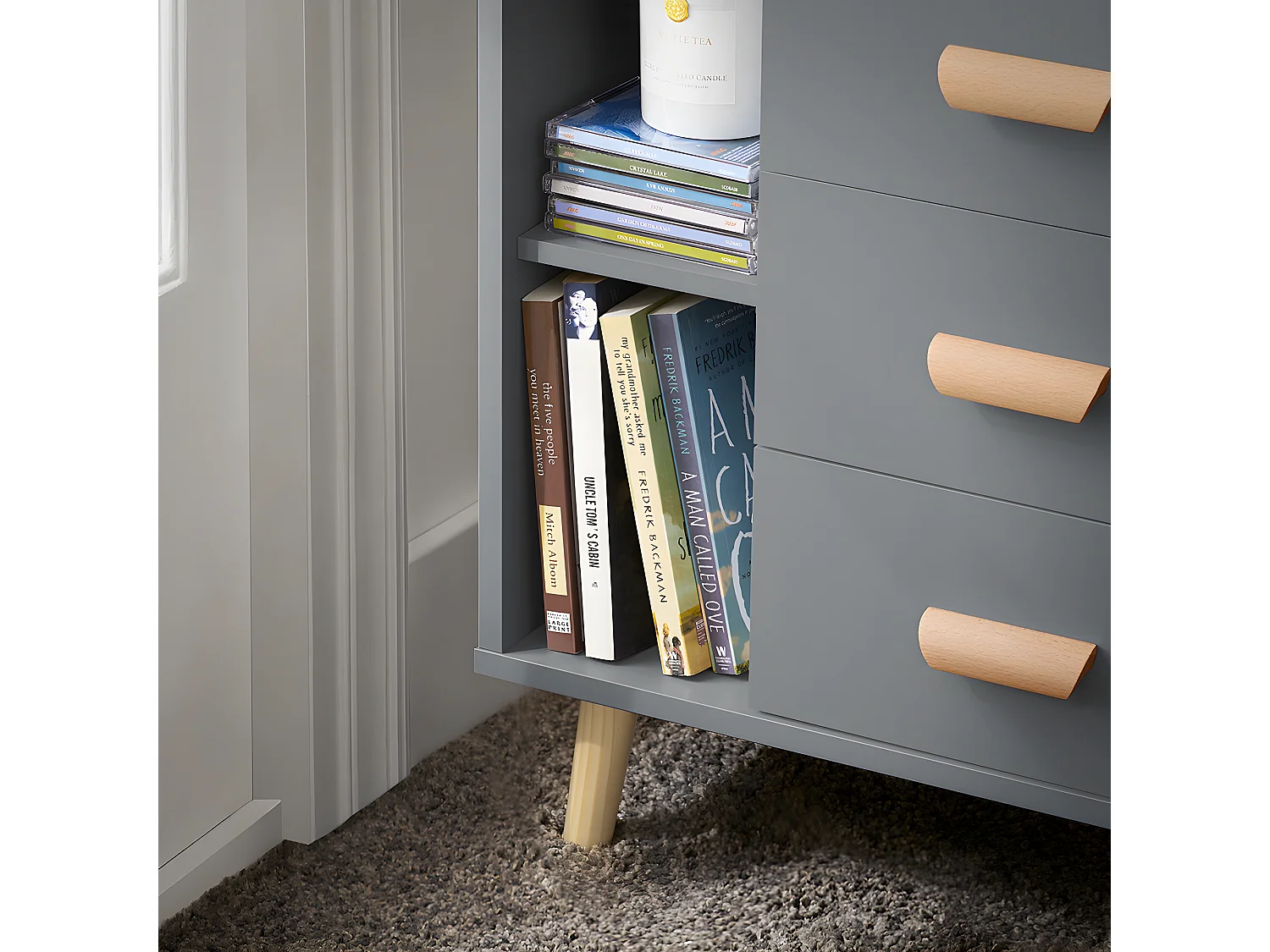 SoBuy Table d’Appoint Bout de Canapé Table de Chevet Table de Nuit avec 3 tiroirs et 2 étagères de Rangement - Gris, 48x40x60 cm, FBT95-HG