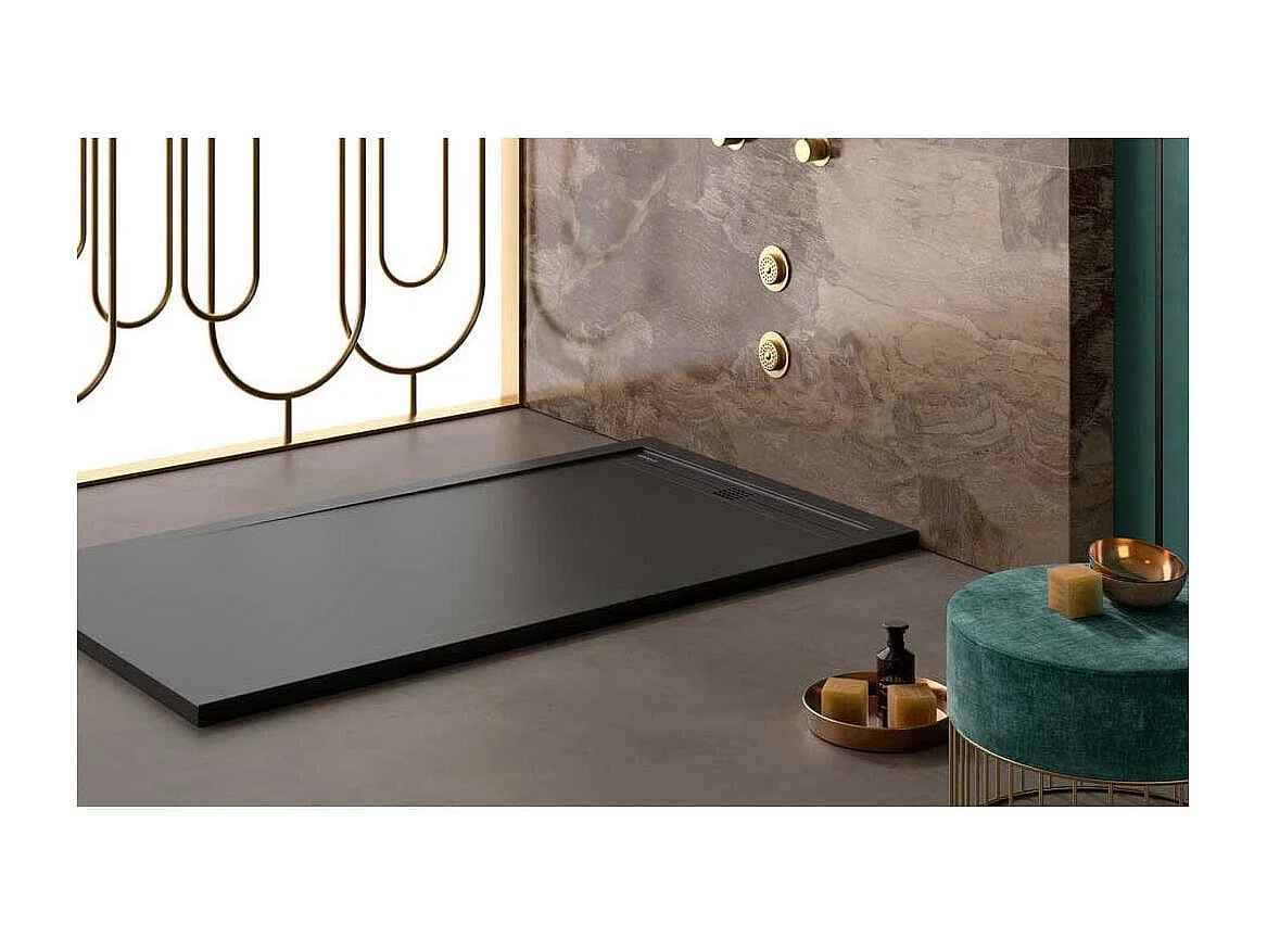 Mineralguss-Duschwanne extra flach ARCO Schieferoptik SCHWARZ 90x100 cm