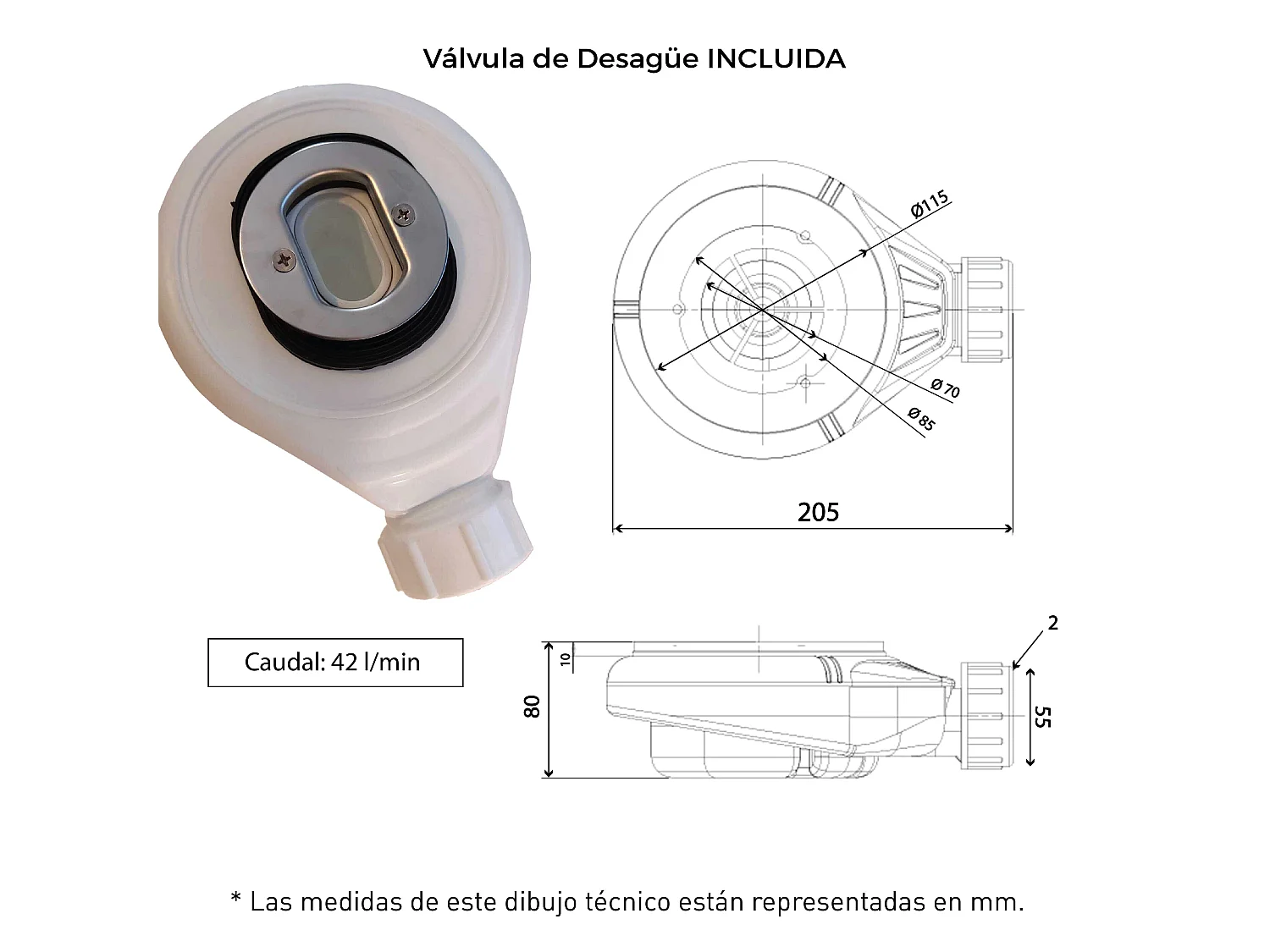 Plato de ducha pizarra ARCO ANTRACITA  90x160 cm rejilla inox