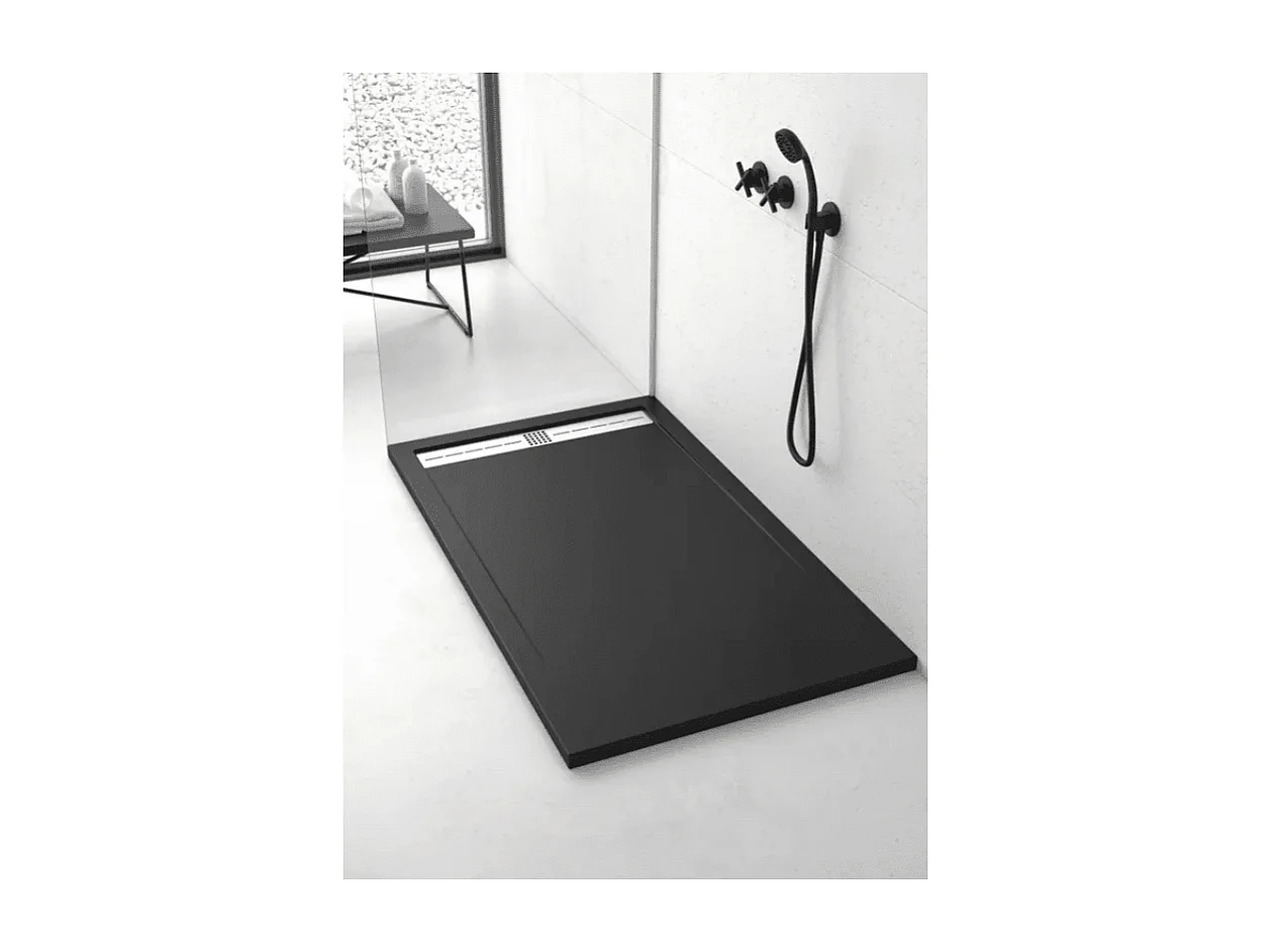 Plato de ducha pizarra ARCO NEGRO  90x140 cm rejilla inox