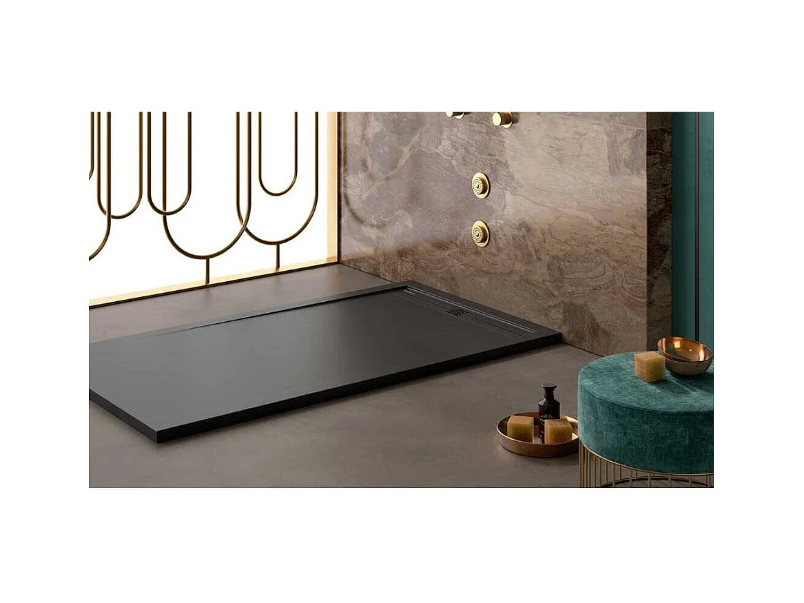 Mineralguss-Duschwanne extra flach ARCO Schieferoptik SCHWARZ 90x140 cm