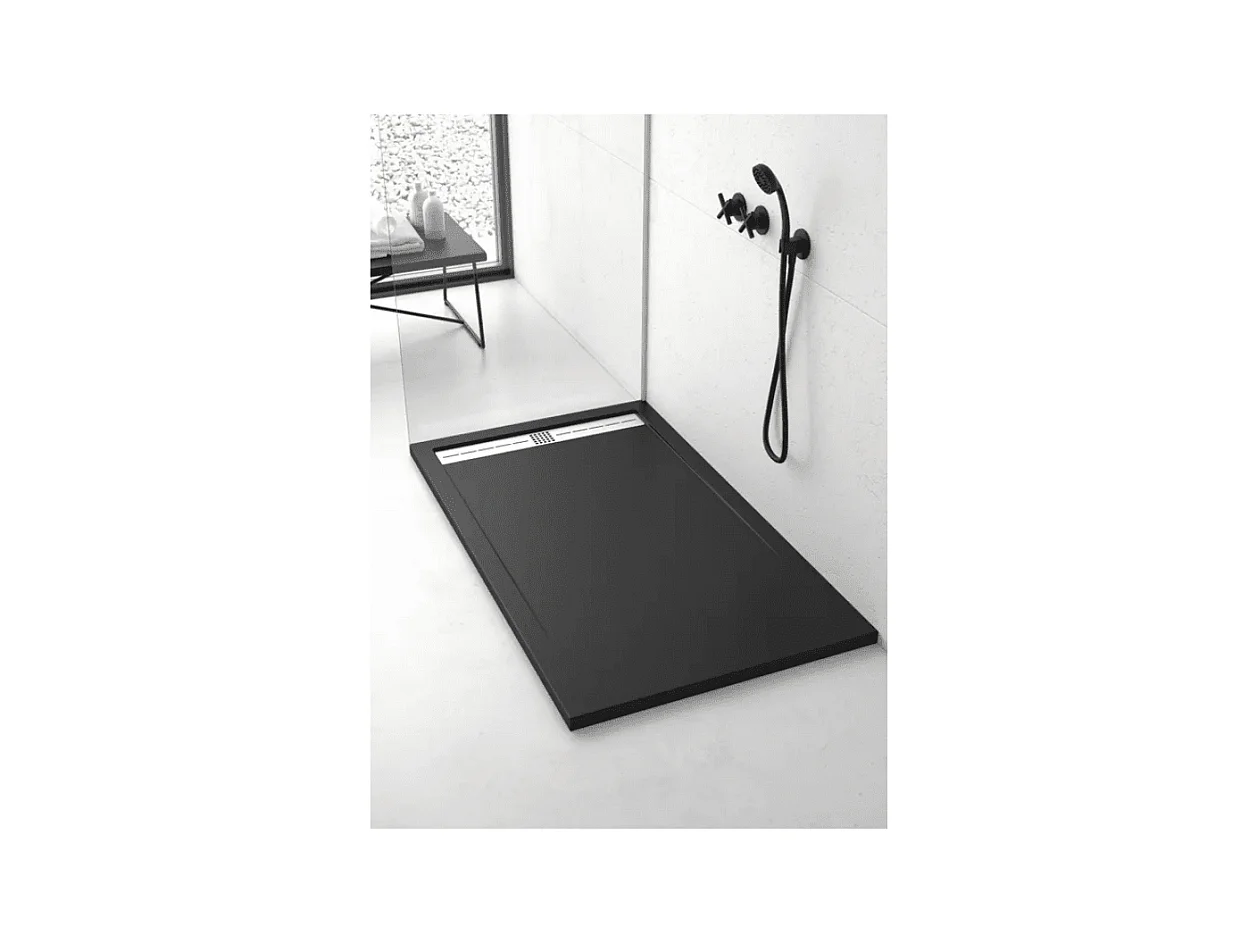 Mineralguss-Duschwanne extra flach ARCO Schieferoptik SCHWARZ 70x140 cm