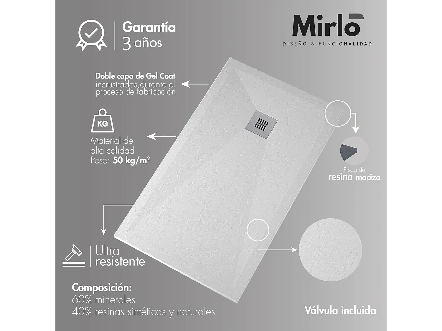 Plato de ducha pizarra ARCO CREMA  80x90 cm rejilla inox