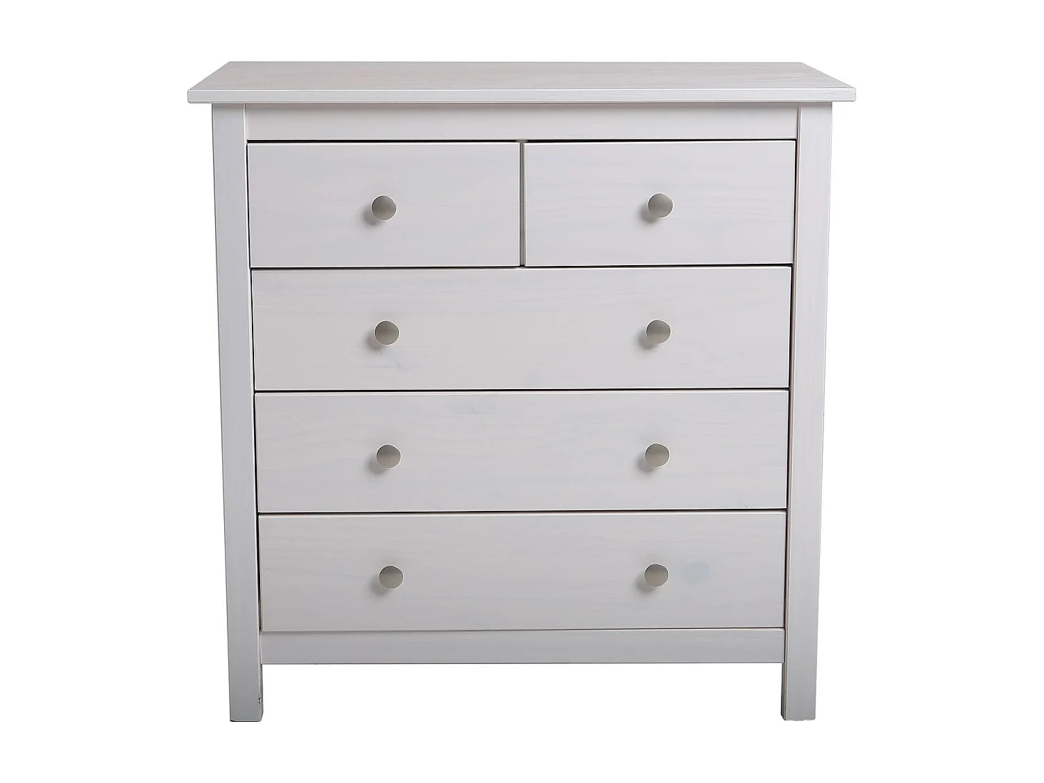 Commode 5 tiroirs en pin massif blanc 79 cm - Elton