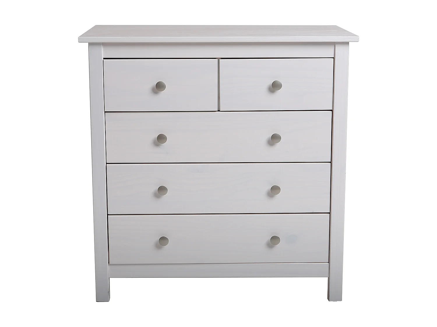 Commode 5 tiroirs en pin massif blanc 79 cm - Elton