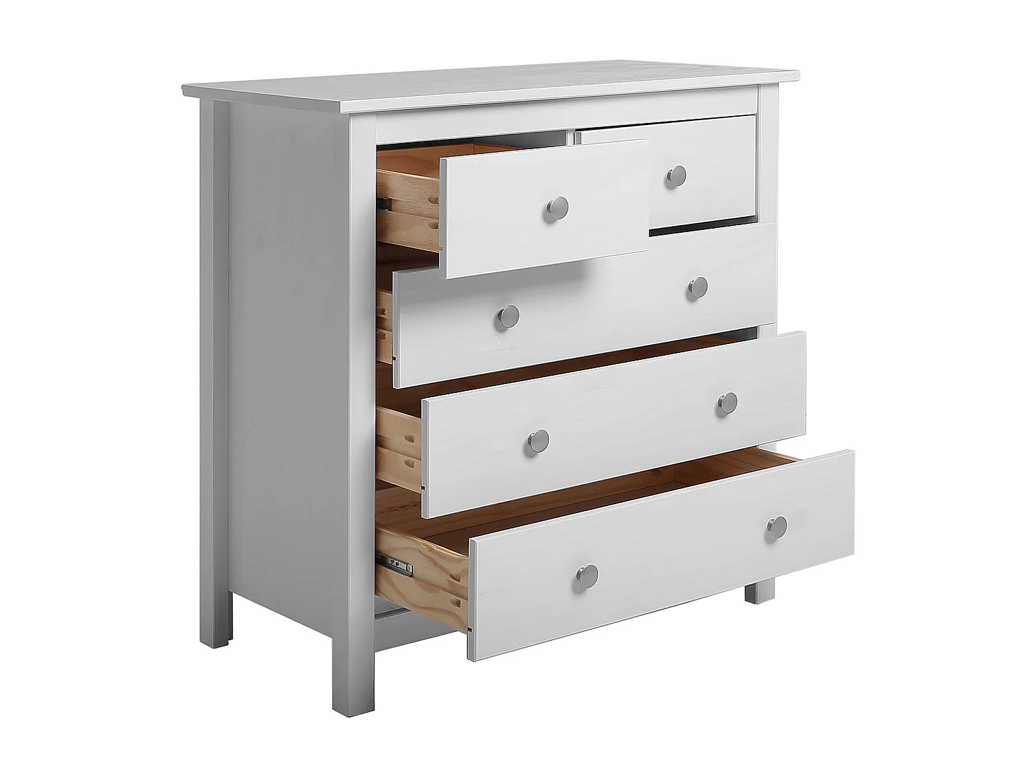 Commode 5 tiroirs en pin massif blanc 79 cm - Elton