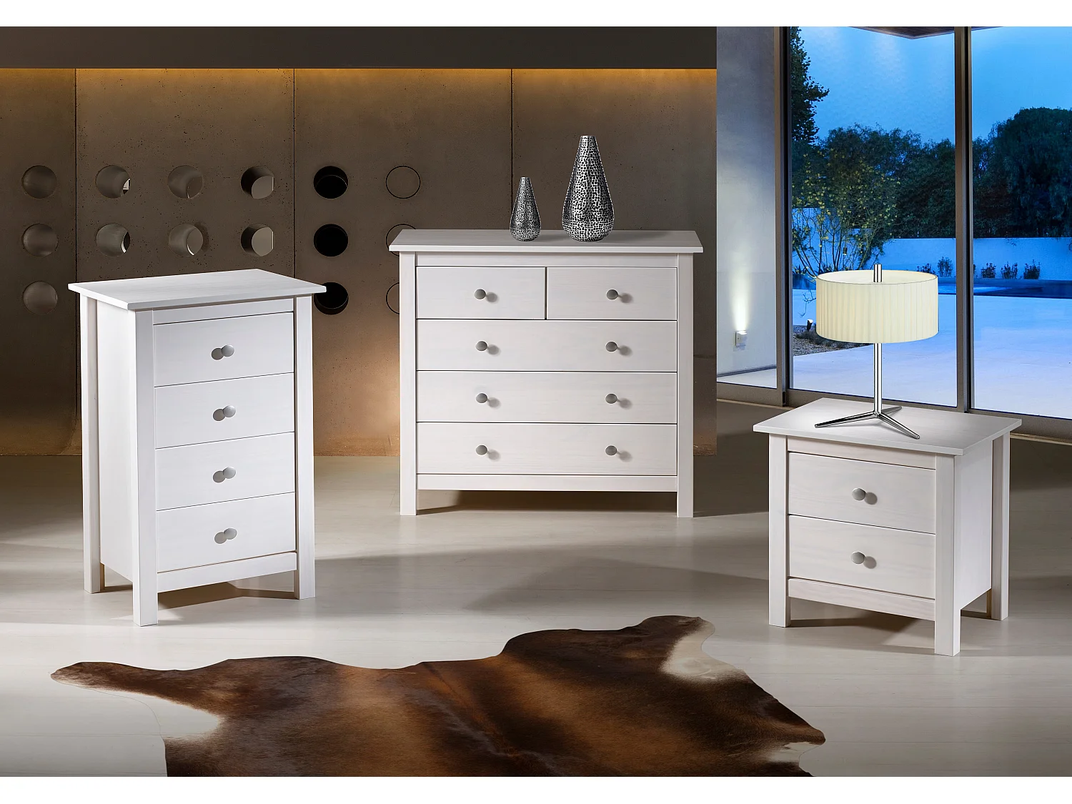 Commode 5 tiroirs en pin massif blanc 79 cm - Elton
