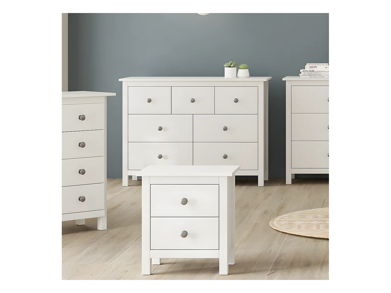 Commode 7 tiroirs en pin massif blanc 110 cm - Elton