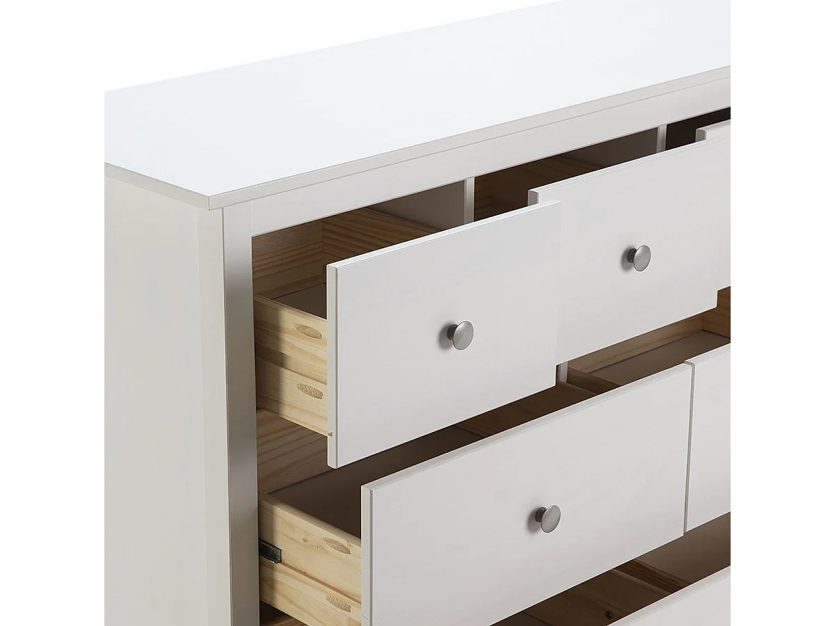 Commode 7 tiroirs en pin massif blanc 110 cm - Elton