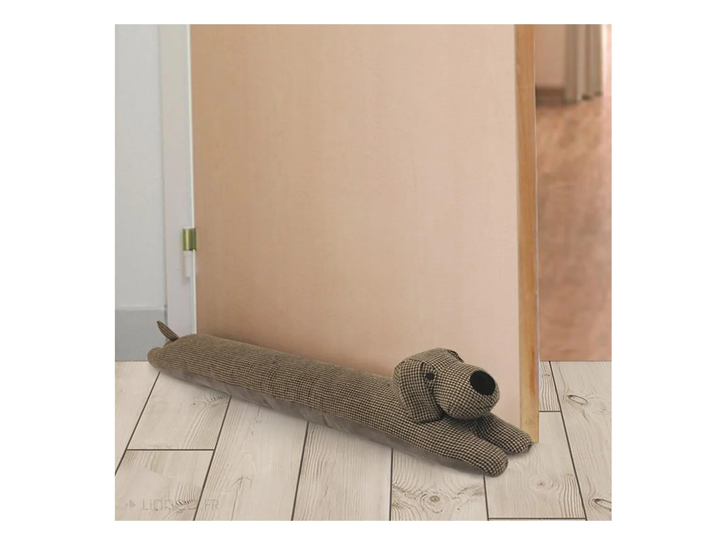 Boudin de porte WOOF petit chien marron motif petits carreaux