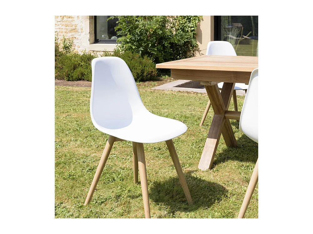MALO - Lot de 2 chaises blanches pieds couleur naturelle