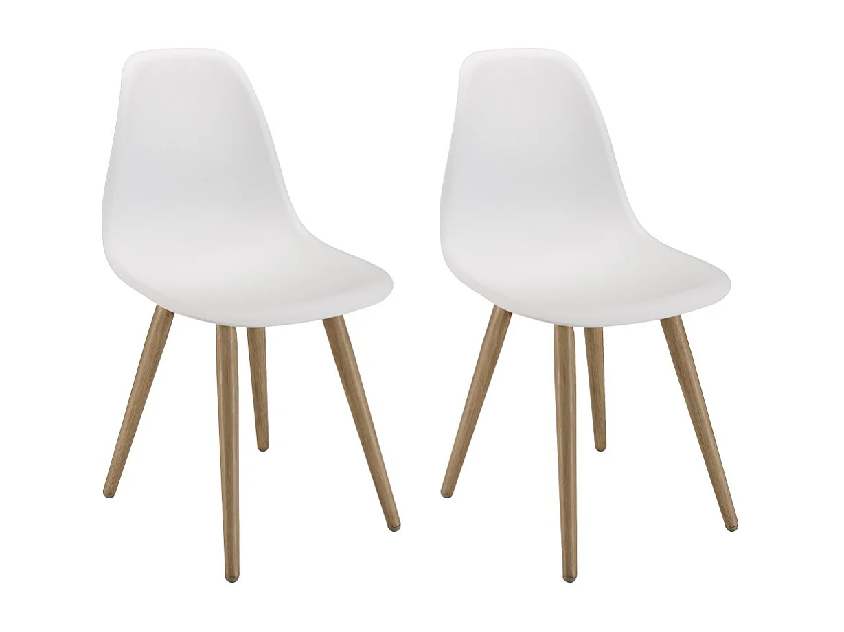 MALO - Lot de 2 chaises blanches pieds couleur naturelle