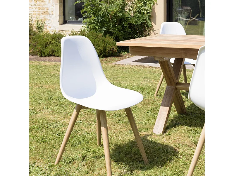 MALO - Lot de 2 chaises blanches pieds couleur naturelle