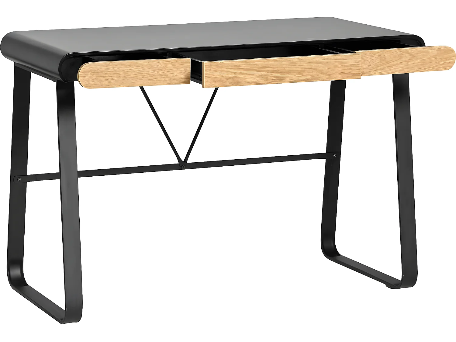 Bureau 3 tiroirs noir / effet chêne 110 cm - Aya