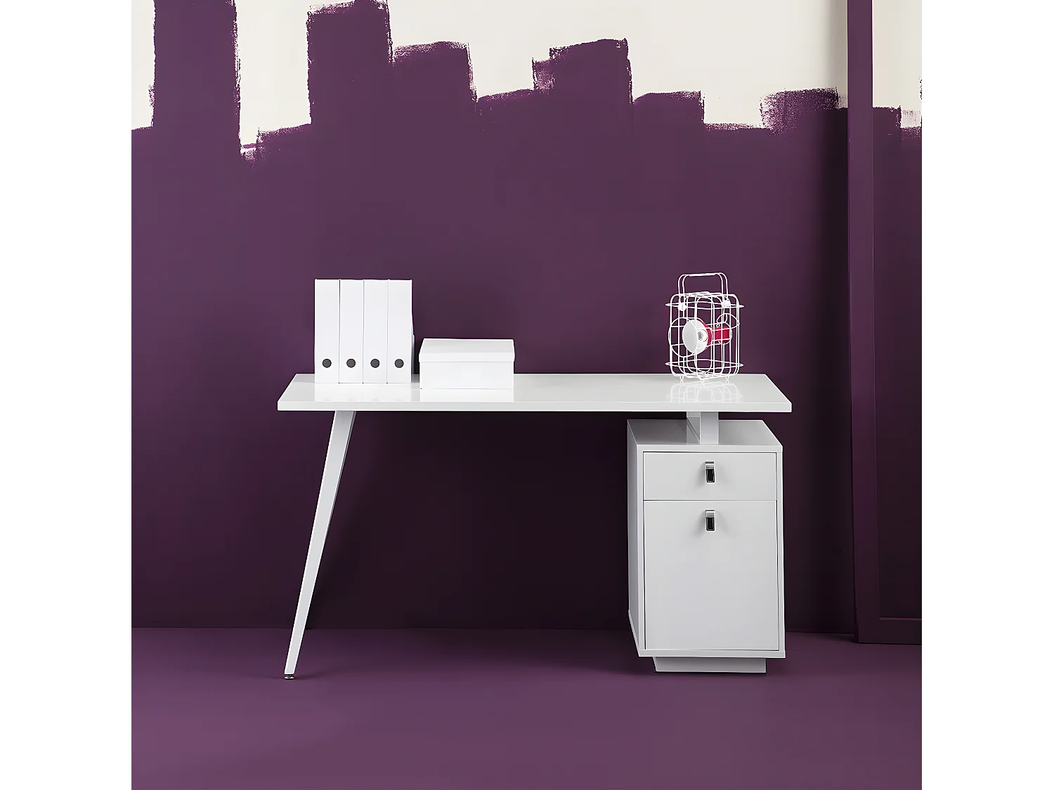 Bureau avec caisson 1 porte 1 tiroir blanc 140 cm - Randy