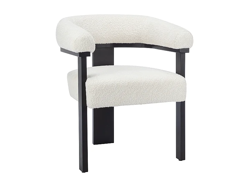 Sedia con braccioli in Tessuto bouclette e Legno di hevea Bianco e Nero - LIVELIA