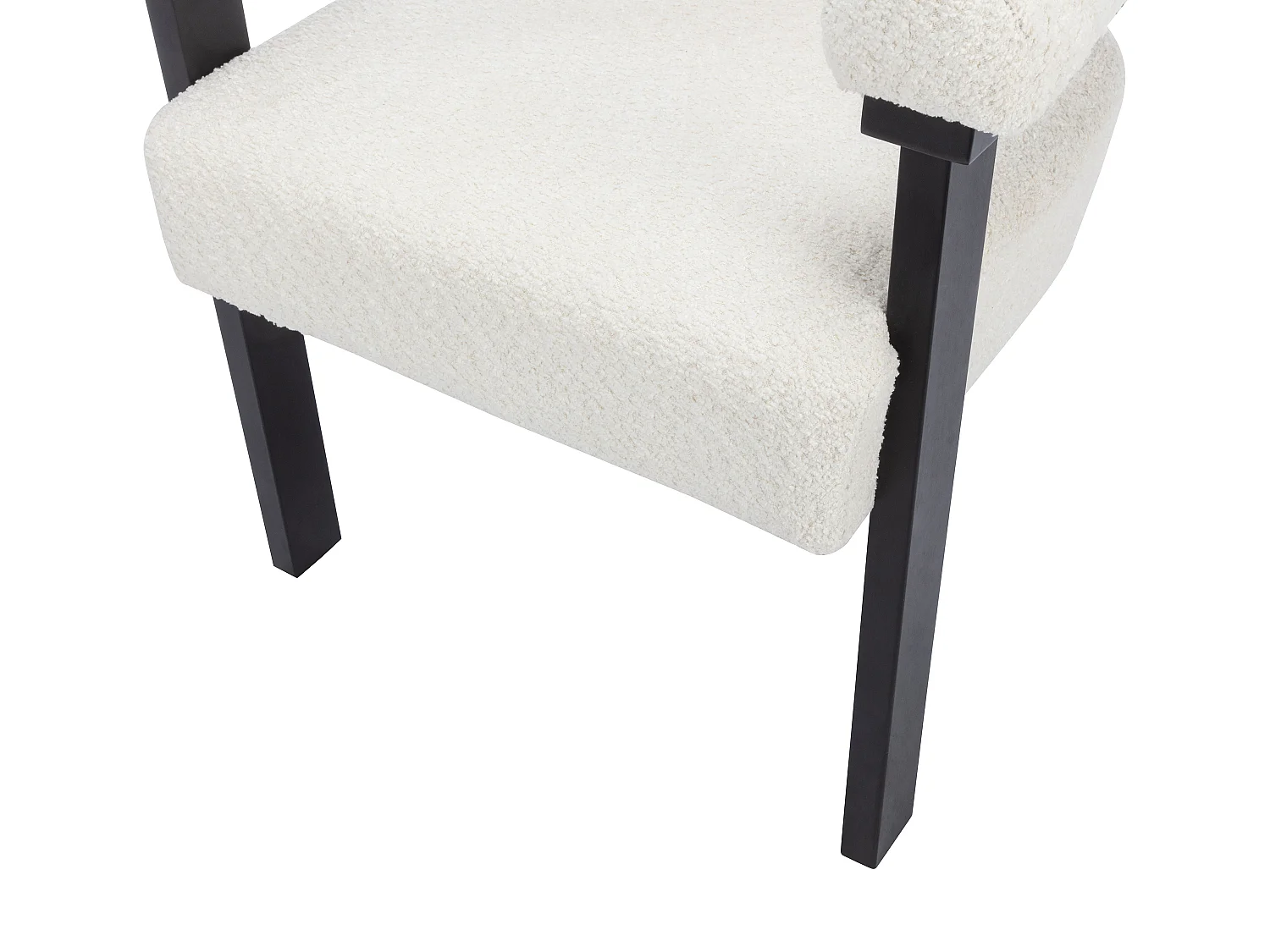 Stoel met armleuningen van boucléstof en heveahout - Wit en zwart - LIVELIA