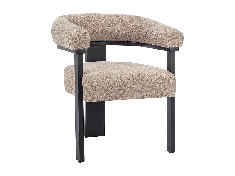 Chaise avec accoudoirs en tissu bouclette et bois d'hévéa noir - Taupe - LIVELIA de Pascal MORABITO
