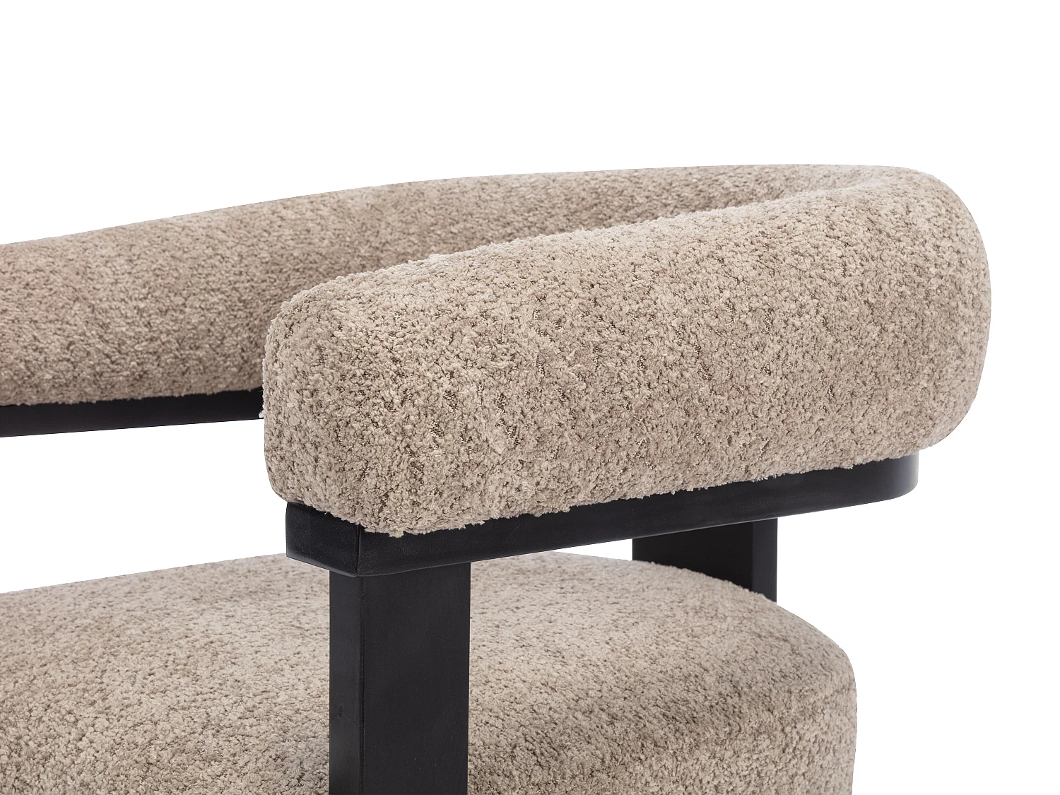 Silla con reposabrazos en tejido bouclé y madera de hevea - Topo y negro - LIVELIA