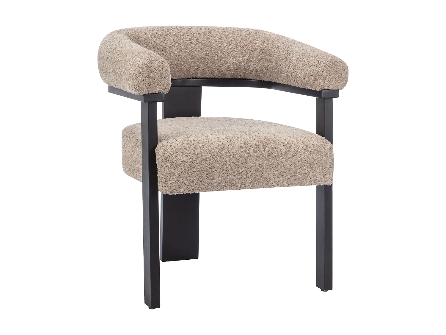 Chaise avec accoudoirs en tissu bouclette et bois d'hévéa noir - Taupe - LIVELIA de Pascal MORABITO