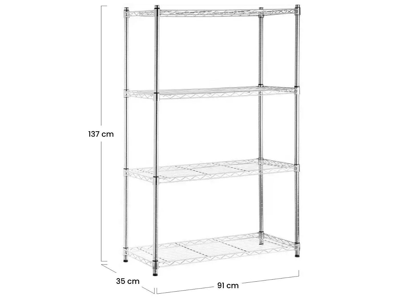 Estantería Metálica con 4 Baldas Ajustables 137x91.4x35.5cm 320Kg O91