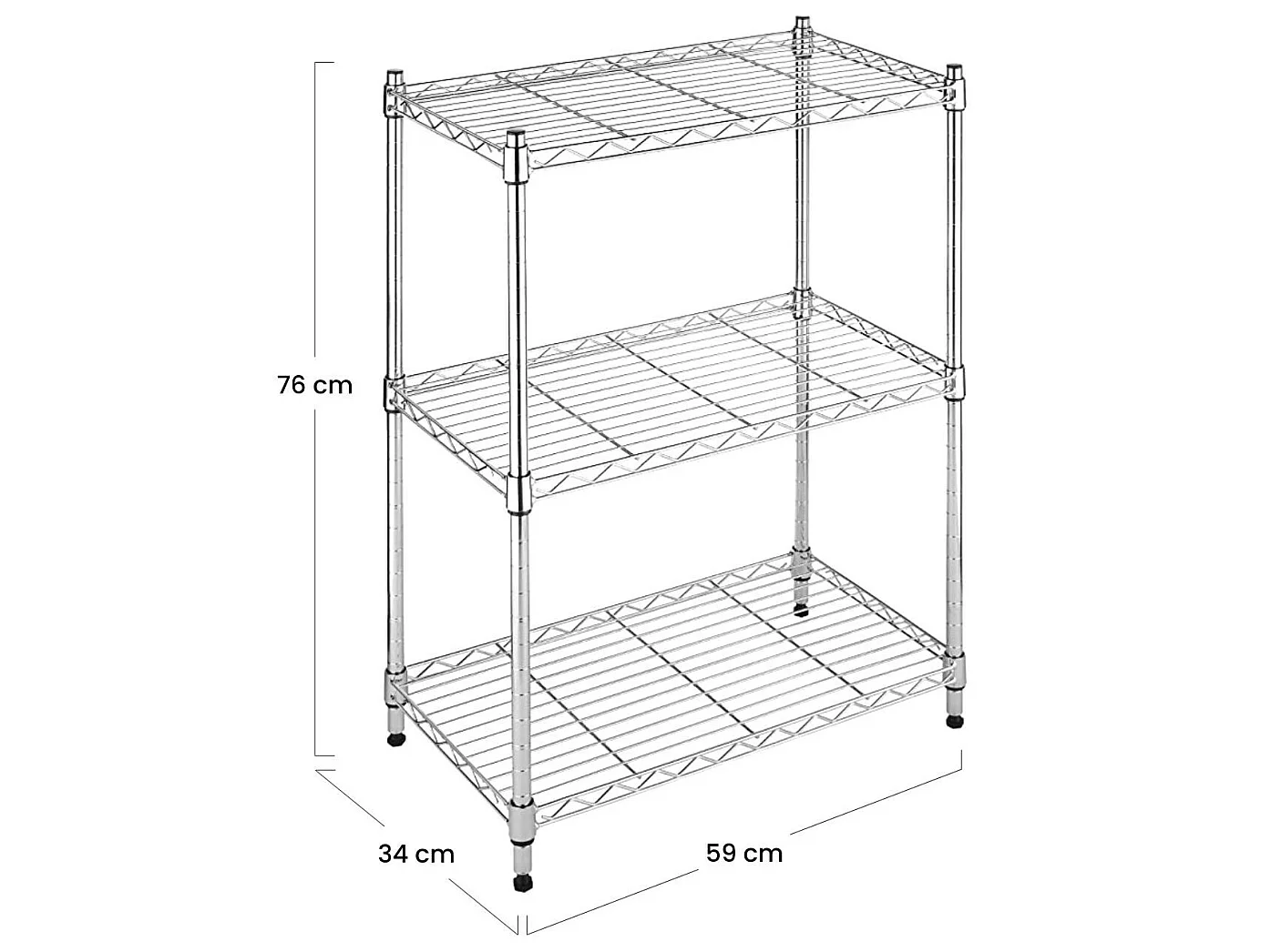 Estantería Metálica con 3 Baldas Ajustables 76.2x58.9x34cm 240Kg O91