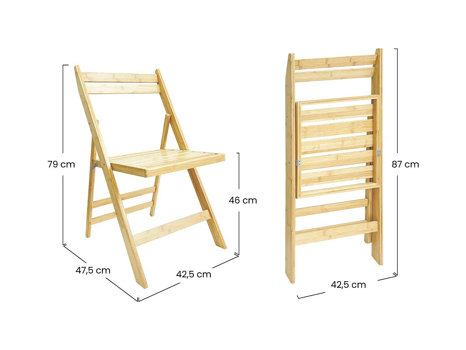 Pack 4 Sillas Plegables de Madera de Bambú Biano 46x44x78cm O91