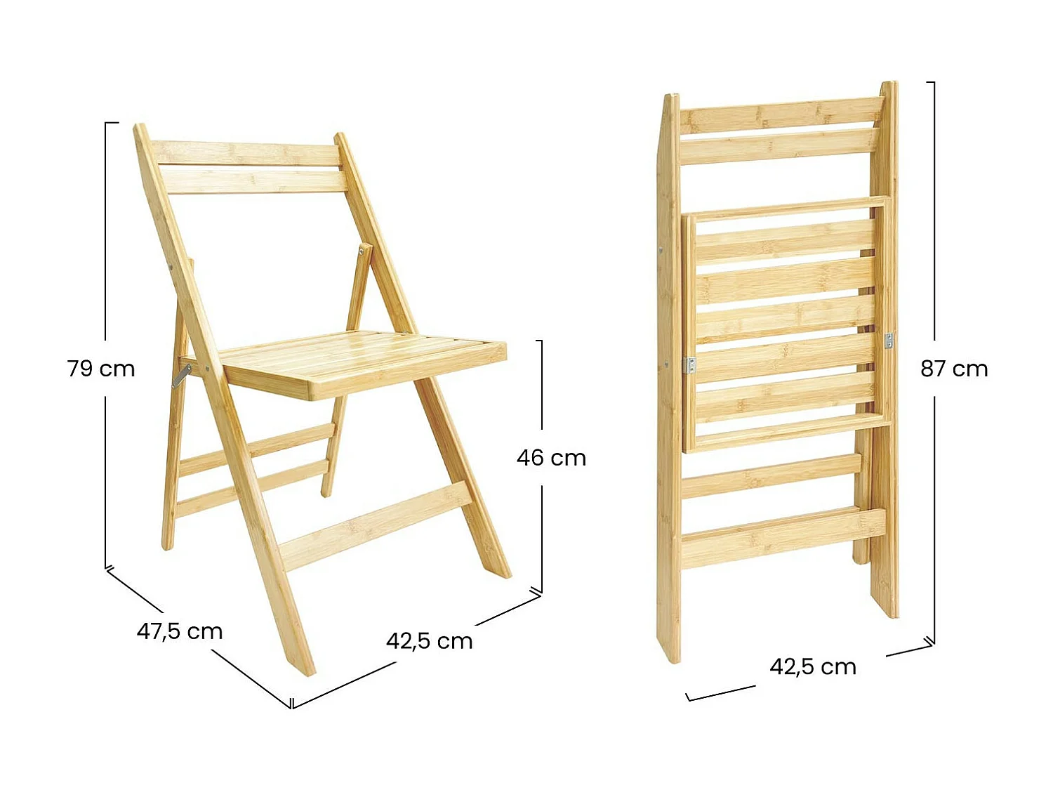 Pack 4 Chaises Pliantes en Bambou 42.5x47.5x79cm O91