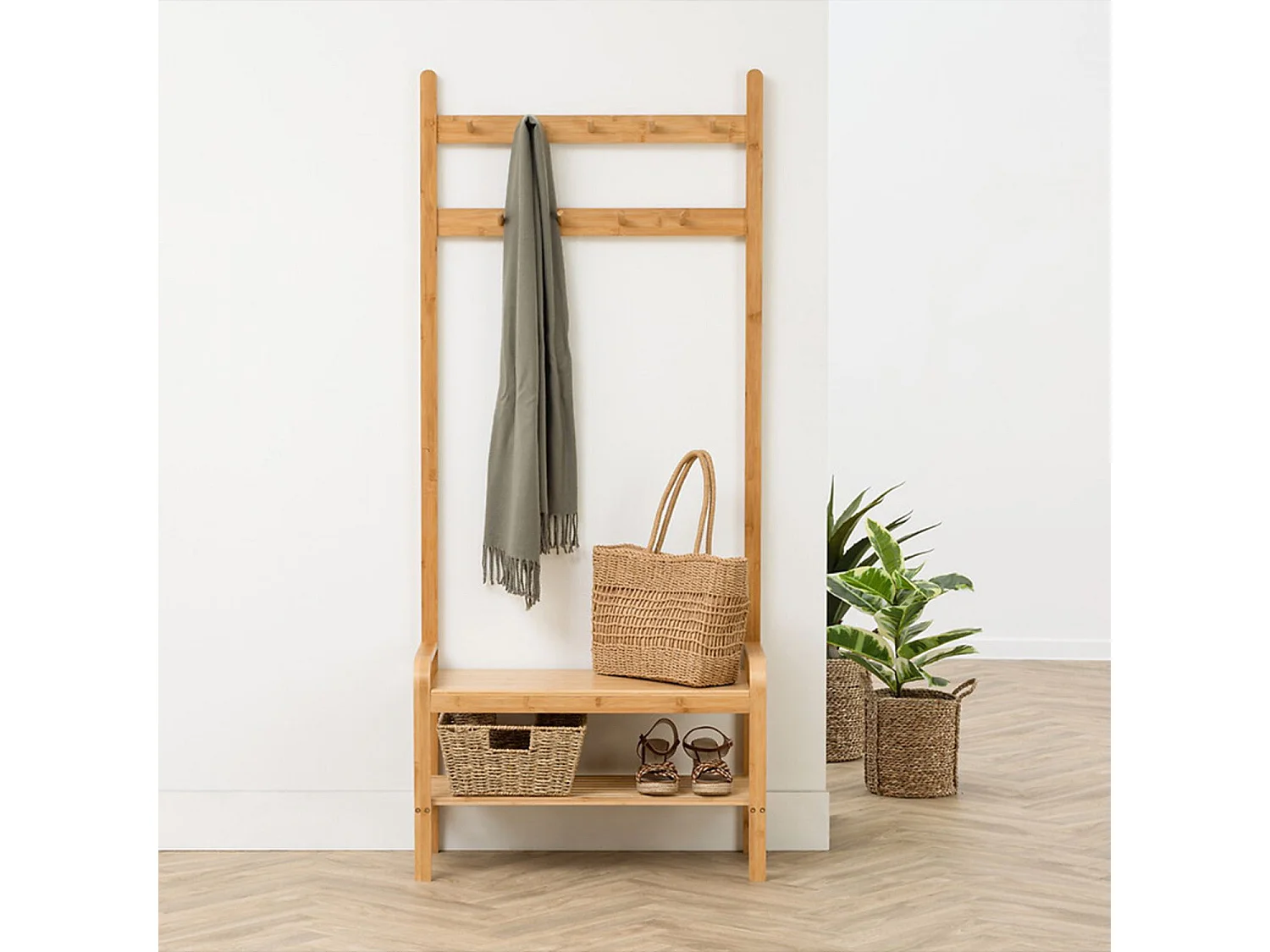 Perchero Zapatero de Bambú con Banco 170x73.5x34.5cm 7house