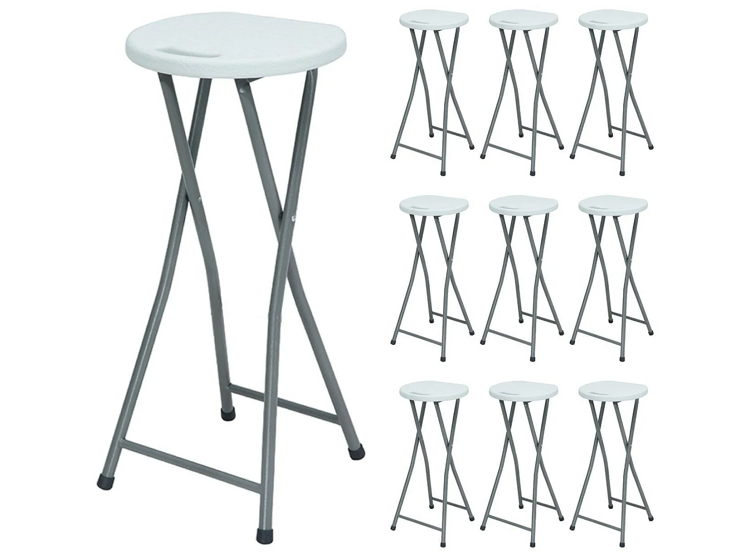 Pack 10 Tabourets hauts pliants blancs 30x76cm 7house