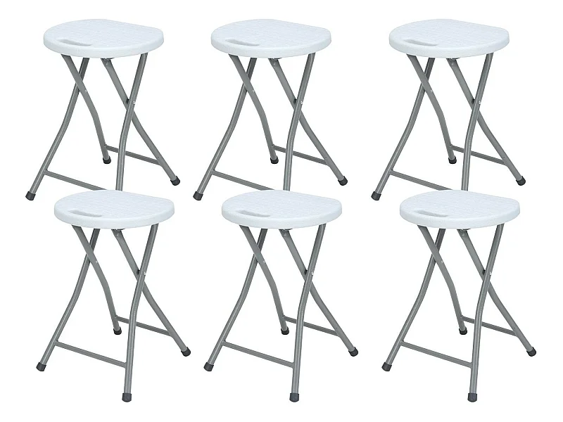 Pack 6 Tabourets pliants en résine et acier 31x45cm Blanc 7house