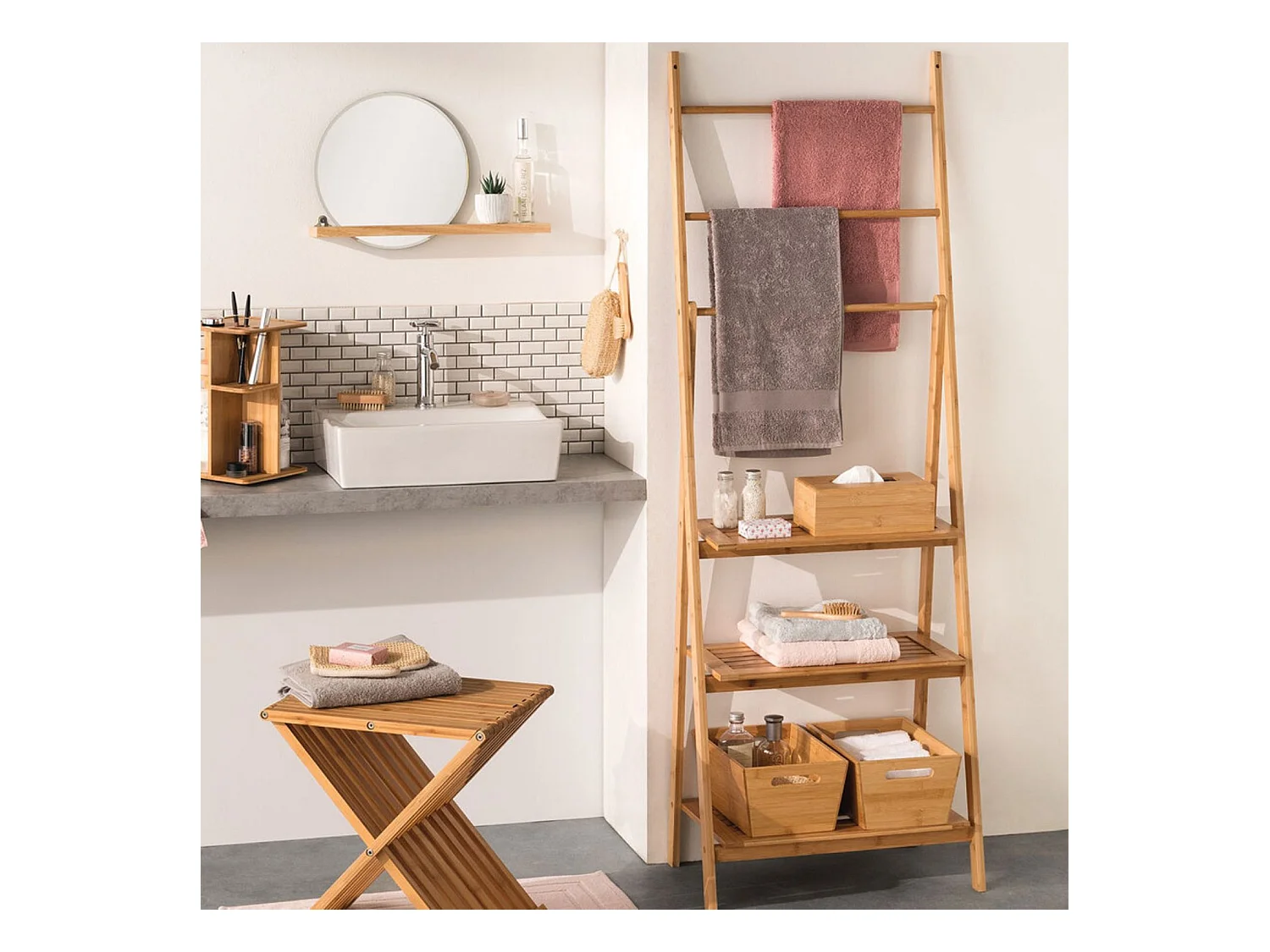 Porta asciugamani in bambù a 3 livelli 152x53,2x32,4cm 7house