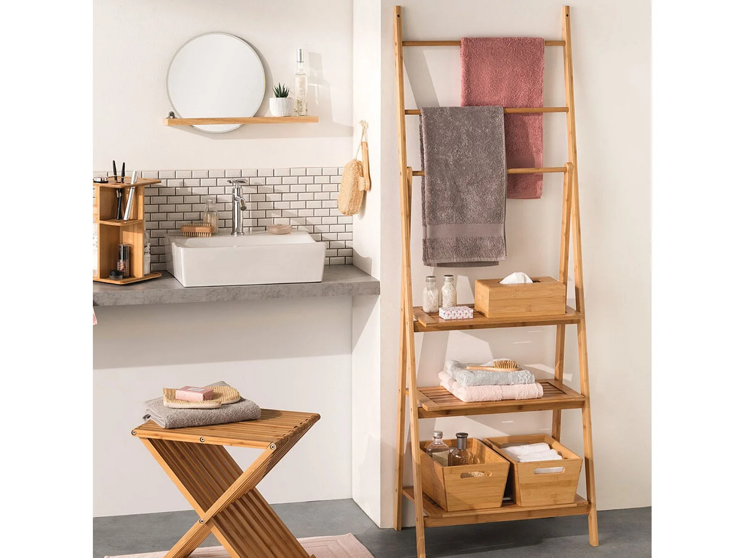 Porte-serviettes en bambou à 3 niveaux 152x53.2x32.4cm 7house