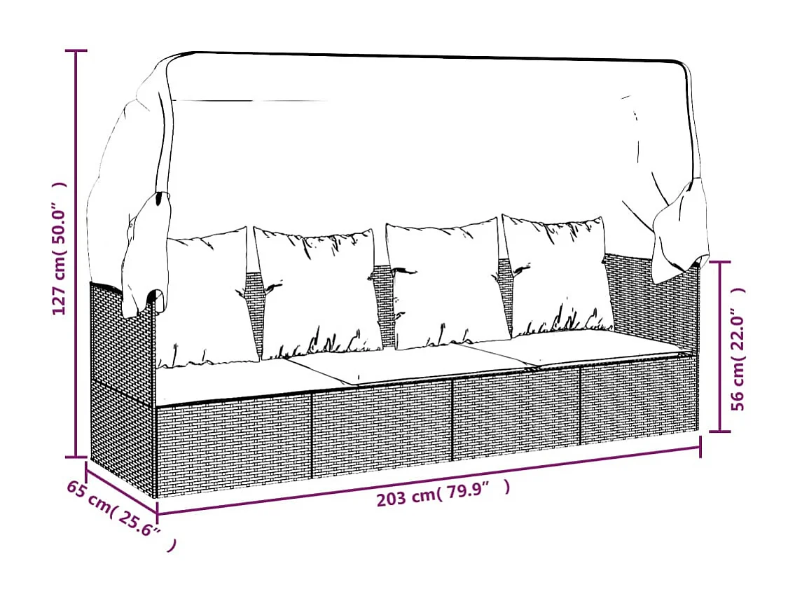 Lit de salon d'extérieur résine grise 203 x 58 x 56 cm 02_0012020