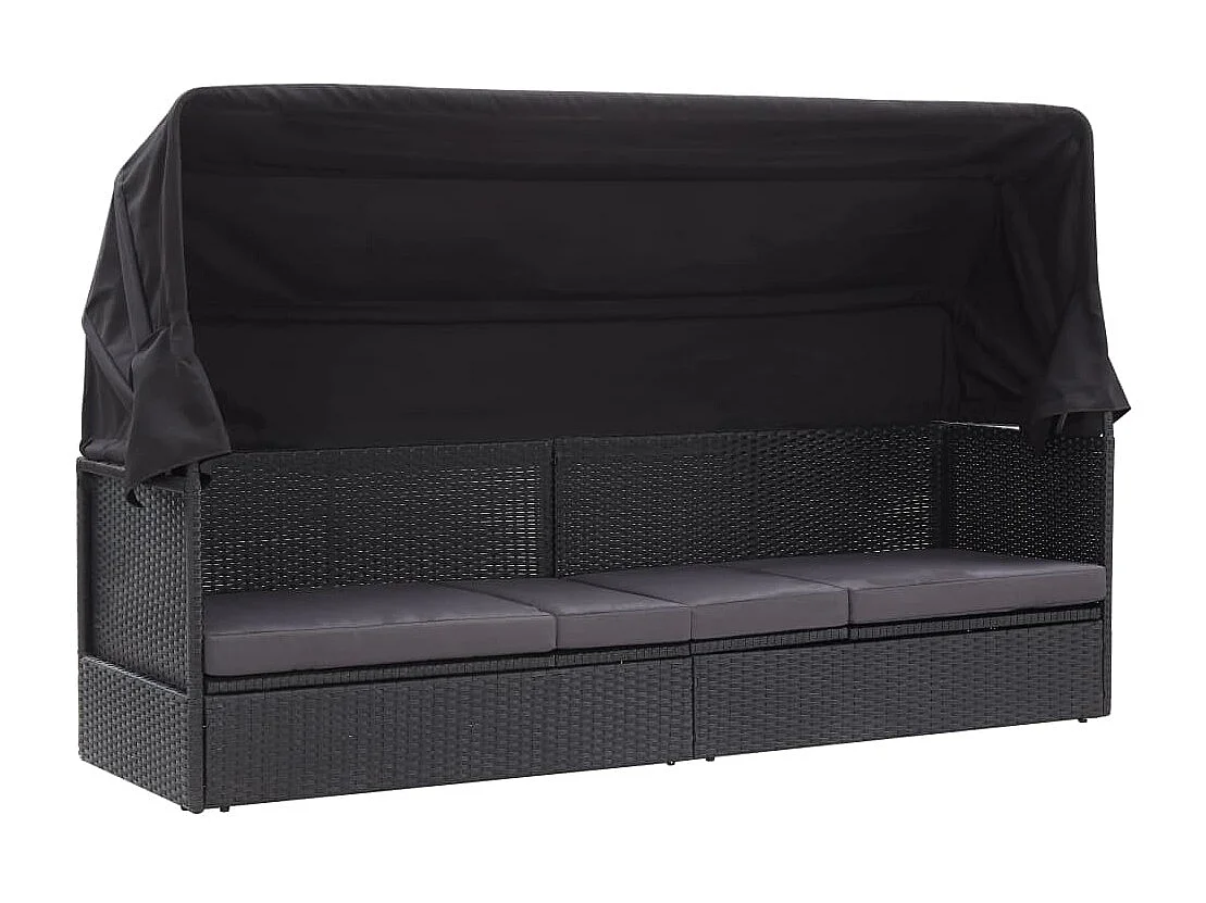 Sofá cama de exterior con dosel de resina tejida negro 02_0012024