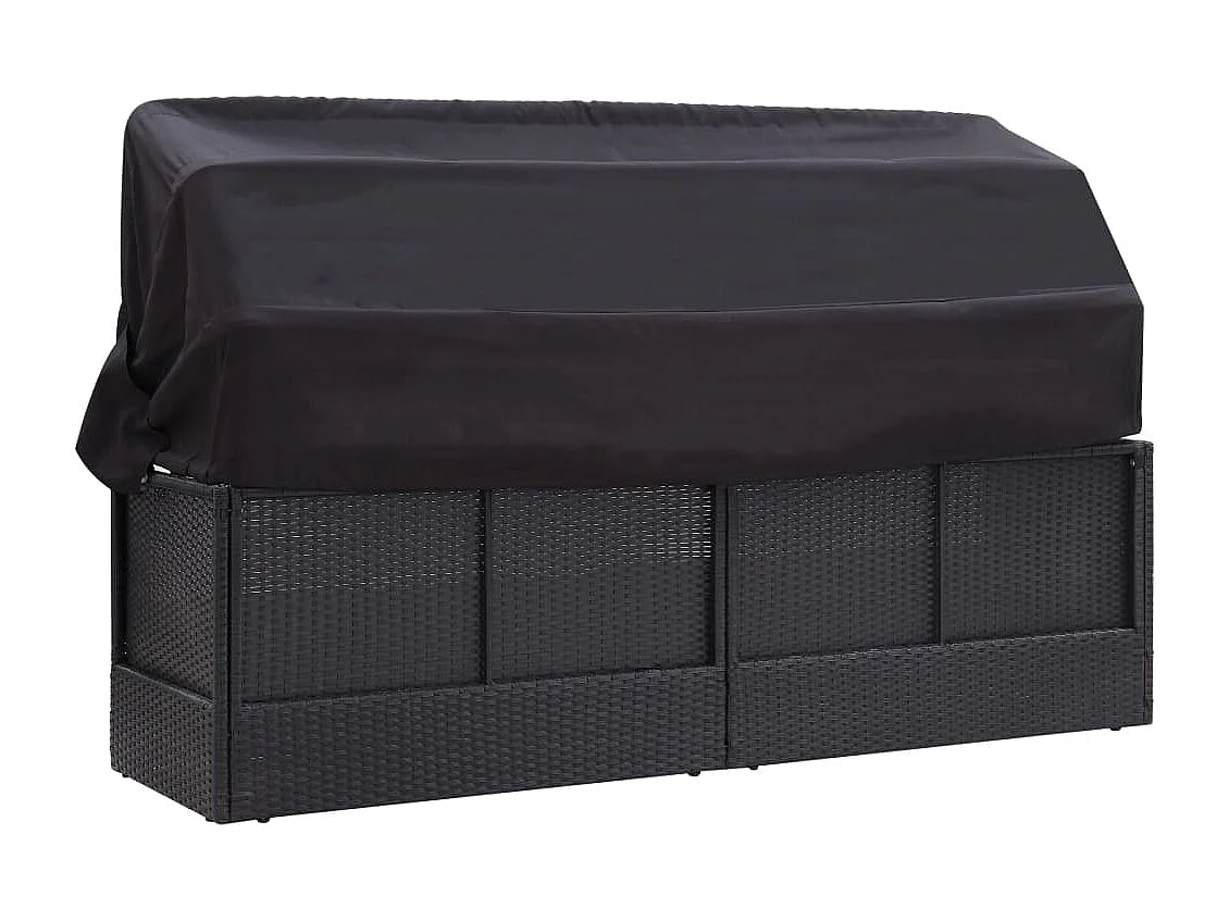Sofá cama de exterior con dosel de resina tejida negro 02_0012024