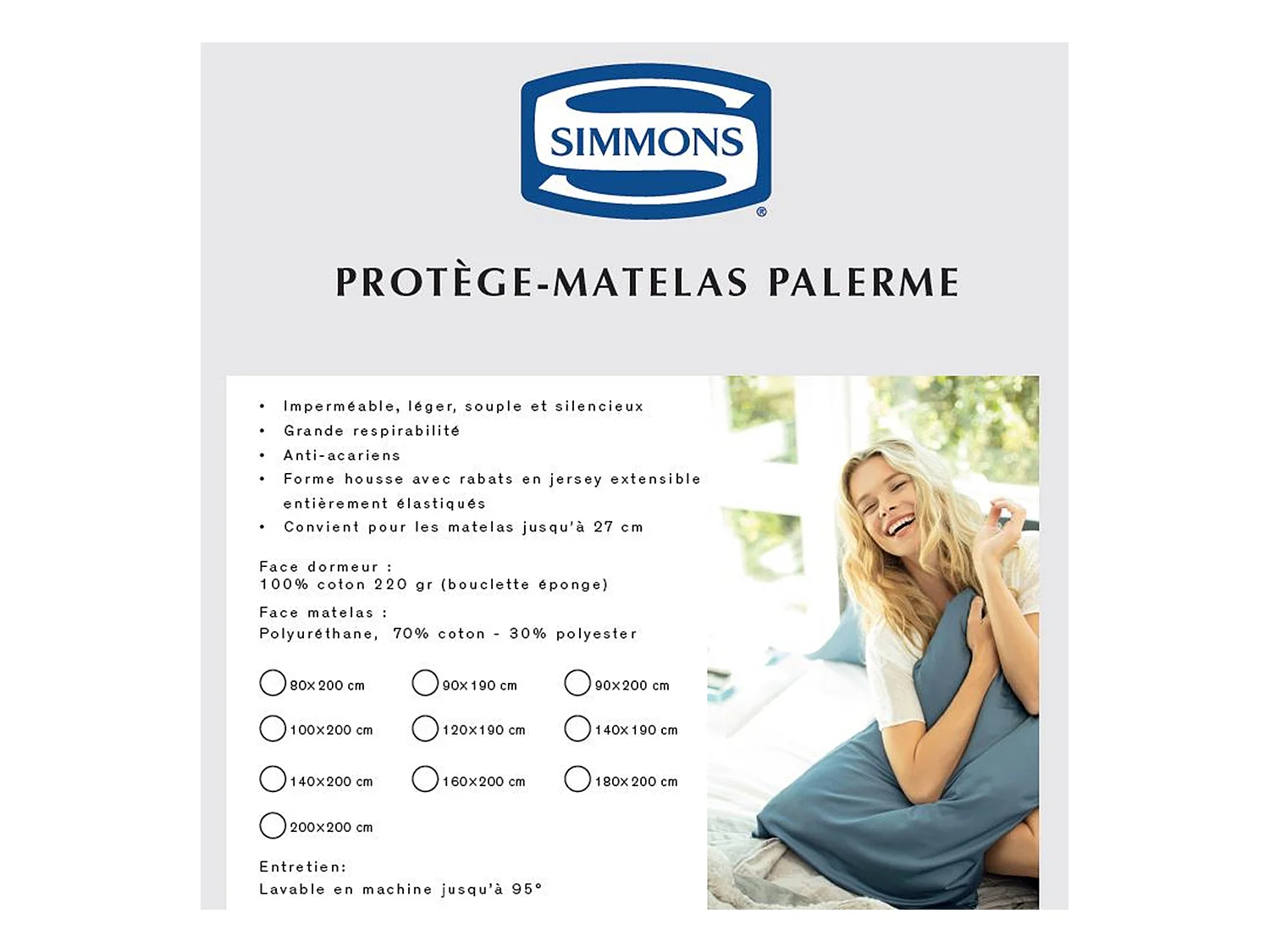 Protège matelas Simmons Palerme imperméable - 180x200