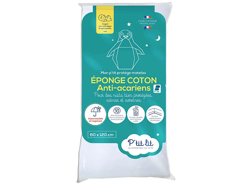 Protège matelas bébé imperméable éponge anti-acariens 70x140 cm