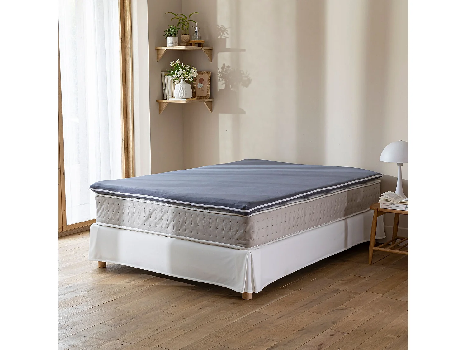 Housse surmatelas jersey anthracite 100% coton extensible 140x190