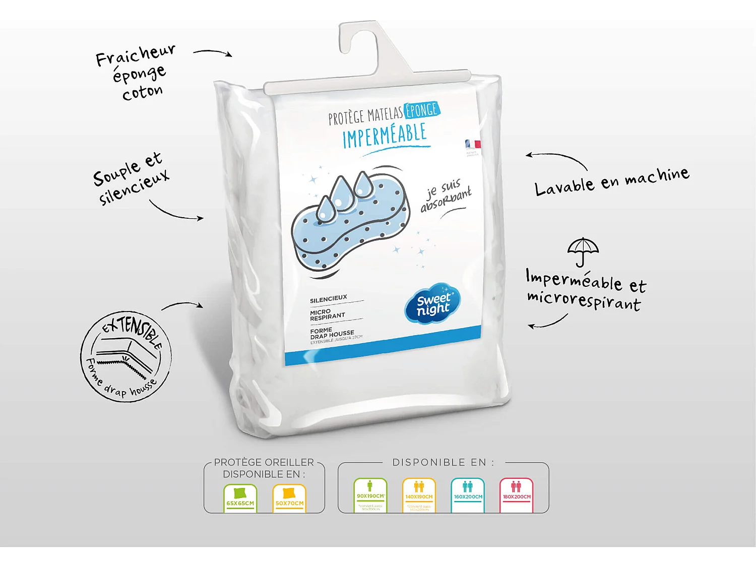 Protège matelas bouclette coton imperméable absorbant respirant et silencieux 180x200