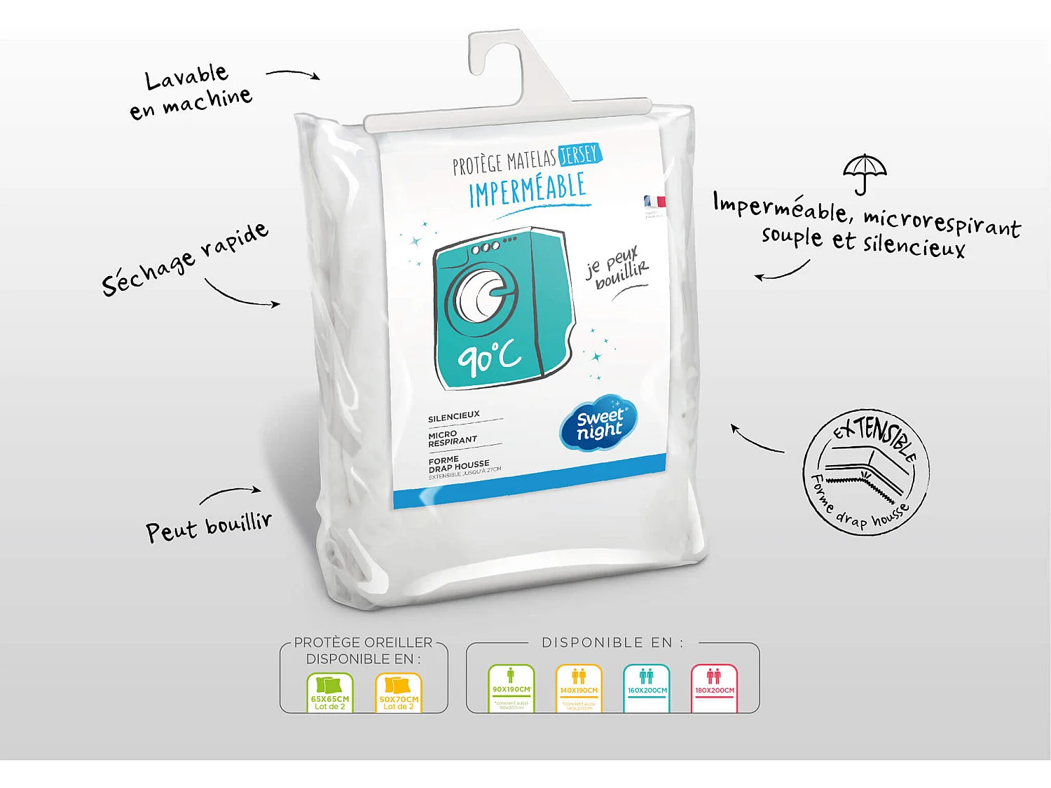 Protège matelas alèse imperméable micro-respirante souple silencieuse 90x190