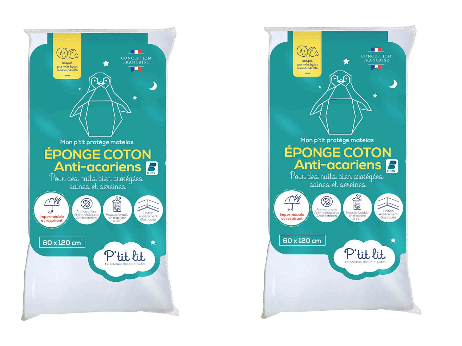 Lot de 2 protège matelas bébé imperméables éponge anti-acariens 70x140 cm
