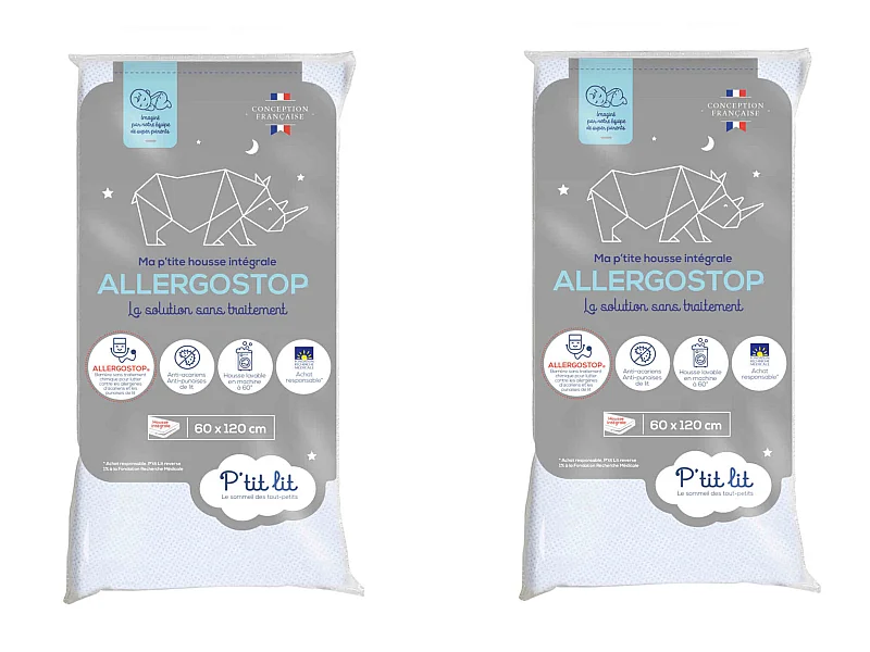 Lot de 2 protège matelas bébé Allergostop sans traitement 70x140 cm
