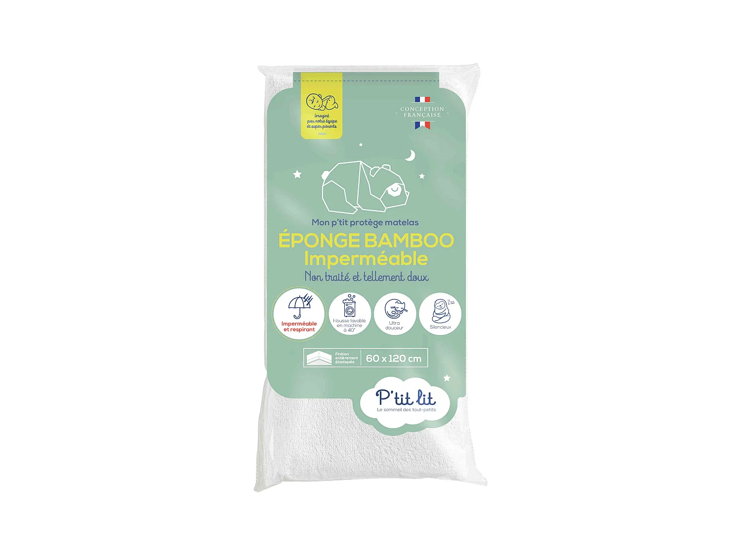 Protège matelas bébé imperméable éponge Bamboo sans traitement 60x120 cm