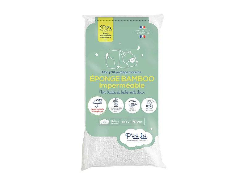 Protège matelas bébé imperméable éponge Bamboo sans traitement 60x120 cm