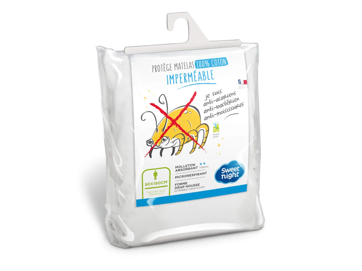 Protège matelas anti-acariens imperméable molleton 100% coton 2x80x200