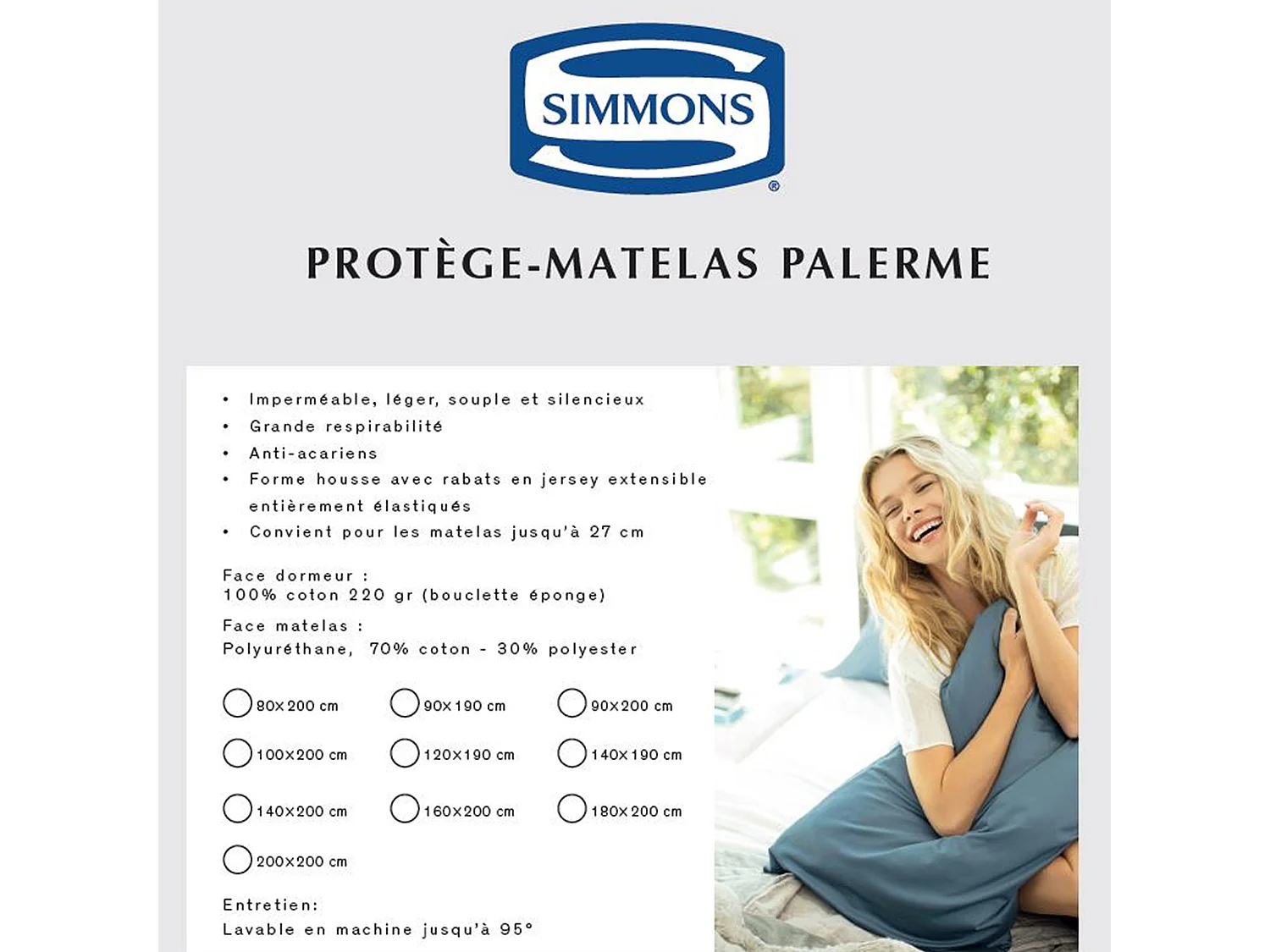 Protège matelas Simmons Palerme imperméable - 90x190